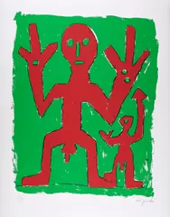 Ohne Titel (Peace) by A. R. Penck, 1995, Farblithografie auf Velin, sold Oct 2022