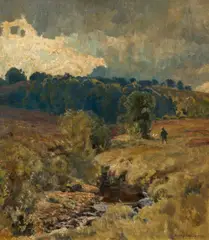 Eugen Bracht, Jäger am Waldrand, Öl auf Leinwand