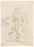 Emilianische Schule, <br /><br />Der Heilige Hieronymus in der Felsgrotte, Bleistift auf Papier