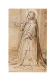 Camillo Procaccini, Studie zum Heiligen Stephanus, Kreide, weiß gehöht auf schwarzem Bleistift auf beigem Papier