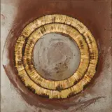 Bernard Aubertin, Dessin de Feu Circulaire, 1974, Angebrannte Streichhölzer auf gerostetem Stahl. In Metallrahmen