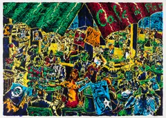 Jörg Immendorff, Café de Flore, 1991, Farbserigraphie auf leichtem Karton