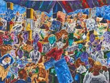 Jörg Immendorff, Café de Flore, 1992, Farbserigrafie auf Seide