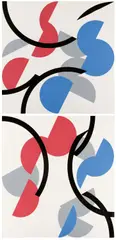 Jan Kubíček, "Aktion mit Kreiselementen und Halbkreisen, I", 1982-1988, Acryl auf Leinwand