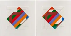 Dóra Maurer, "Négyzet kontra téglalap", 1986, Acryl auf Holz und Buntstift auf weiß gefasster Hartfaserplatte