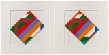 Dóra Maurer, "Négyzet kontra téglalap", 1986, Acryl auf Holz und Buntstift auf weiß gefasster Hartfaserplatte