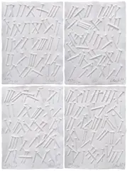 Günther Uecker, Schrift der Nägel, 2007, Serie von 4 Prägedrucken auf handgeschöpftem Bütten. In der originalen Box