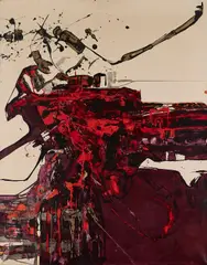 Claude Georges, Komposition in Rot, 1955, Mischtechnik auf Leinwand