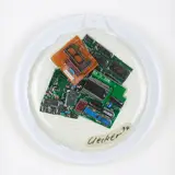 Electronic Salat by Günther Uecker, 1994, Teller mit in Kunstharz gegossenen Platinen. Auf Karton montiert, sold Oct 2022