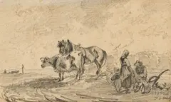 Friedrich Voltz, Bauernfamilie auf dem Feld, Bleistiftzeichnung auf Papier