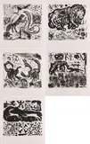 A. R. Penck, Was Emigranten durch den Kopf geht, 1987, Serie von 5 Aquatinten auf Bütten