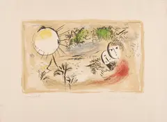 Marc Chagall, Die Rast, 1968, Farblithografie auf chamoisfarbenem Arches (Wasserzeichen)