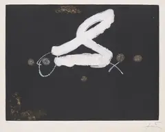 La S by Antoni Tàpies, 1978, Farbradierung mit Reliefprägung auf Arches (Wasserzeichen), sold Nov 2023