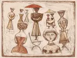 Massimo Campigli, Passeggiata romana, 1955, Farblithografie auf BFK RIVES (Wasserzeichen)