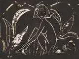 Otto Mueller, Mädchen zwischen Blattpflanzen (Mädchen im Schilf)