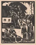 Max Pechstein, Fischer am Ufer (Sonntag der Fischer), Um 1923, Holzschnitt auf Büttenkarton