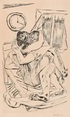 Umarmung by Max Beckmann, 1922, Kaltnadel auf Japan, sold Jan 2023