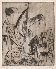 Eutiner Turm by Karl Schmidt-Rottluff, 1921, Radierung auf leichtem Karton, sold Jan 2023
