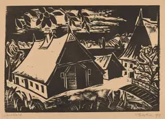Gehört (Aus: Ein Dorf) by Max Pechstein, 1919, Holzschnitt auf grauem Karton, sold Nov 2023
