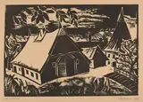 Max Pechstein, Gehört (Aus: Ein Dorf), 1919, Holzschnitt auf grauem Karton