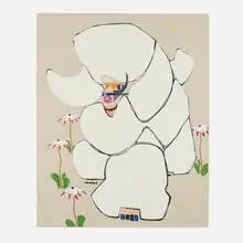 Comes a Time by Susumu Kamijo, 2022, screenprint and woodblock in colors on Somerset Velvet Newsprint Grey 280gsm, sold May 2024