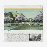 Christo, Wrapped Trees (Project for Avenue des Champs-Élysées, Paris), 1992, lithograph in colors and collage of transparent polythylene, thread, staples, photograph, map and tape with grease pencil hand-additions on Guarro mounted to board