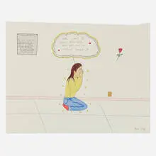 Annie Pootoogook, Composition (Kneeling), ink and colored pencil on paper