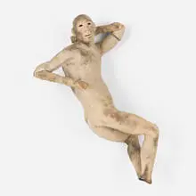 Daisy Youngblood, Running Man, 1990, low-fired earthenware, wood