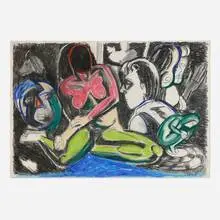 Viola Frey, Untitled (Seated Nude with Green Legs), 1987, pastel and charcoal on BFK Rives