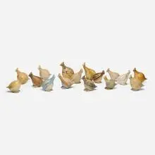 Frances Senska, Collection of sixteen Quails, glazed stoneware