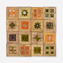 Wall plaque by Rut Bryk, c. 1955, glazed earthenware, sold Jun 2025