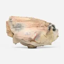 Pedestal Piece by Paul Soldner, c. 1985, slab-built and raku-fired earthenware, sold Jun 2025