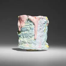 Untitled by Brian Rochefort, c. 2017, ceramic, glaze, glass fragments, sold Jun 2025