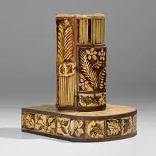 Henry Varnum Poor, Rare Stove with leaf motif, c. 1945, glazed stoneware, iron