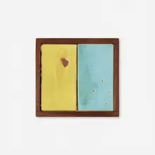 Untitled (Clay Painting) by Doyle Lane, c. 1965, glazed earthenware in artist-made pine frame, sold Jun 2025