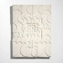 Wall relief by Rut Bryk, c. 1969, glazed ceramic tiles mounted to wooden board, sold Jun 2025
