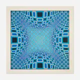 Victor Vasarely, Enigma, Four Blue Spheres, 1983, screenprint in colors