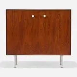 Thin Edge cabinet by George Nelson & Associates, 1955, rosewood, aluminum, enameled aluminum, sold Aug 2023