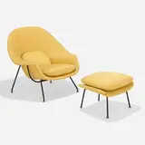 Eero Saarinen, Womb chair and ottoman, enameled steel, upholstery, chrome-plated steel