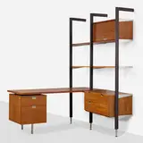 CSS (Comprehensive Shelving System) by George Nelson & Associates, 1959, walnut, enameled aluminum, aluminum, sold Aug 2023
