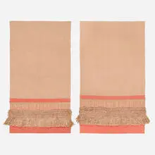 Textiles 8452-3106, pair by Maria Kipp, c. 1955, wool, cotton, rayon, linen, metallic thread, sold Aug 2023