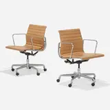 Charles and Ray Eames, Aluminum Group office chairs, pair, 1958 / 2012, aluminum, leather, enameled steel
