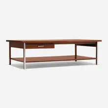 Linear Group coffee table, model 489 by Paul McCobb, 1959, walnut, aluminum, sold Aug 2023