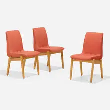 Abel Sorenson, Dining chairs, set of three, c. 1946, birch, upholstery