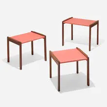 Jens Risom, Nesting tables, set of three, c. 1965, walnut, leather