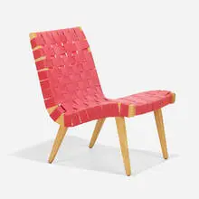 Lounge chair, model 654L by Jens Risom, maple, webbing, sold Aug 2023