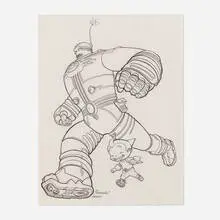 Geof Darrow, Untitled (Big Guy and Rusty the Boy Robot), ink on vellum