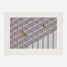 Patrick Hughes, Crash Landing, 1981, screenprint in colors on Somerset England