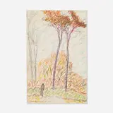 Gershon Benjamin, Autumn Landscape with a Figure, 1980, ink and pastel on paper