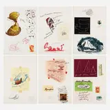 Claes Oldenburg, Six works from the Notes portfolio, 1968, lithograph in colors on BFK Rives, letterpress in colors